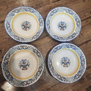 Meridiana Handpainted In Italy Elegant Blue and Yellow Patterned Ceramic Bowls